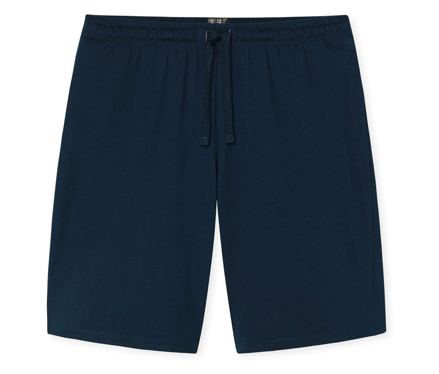 Nahaufnahme von marineblauen Shorts mit Kordelzug.