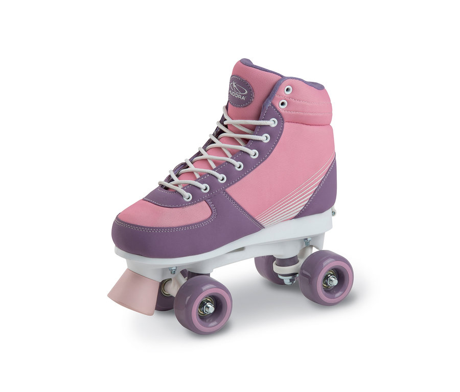 Einzelner lila-rosa HUDORA Roller-Skate »Advanced« mit weißen Schnürsenkeln.