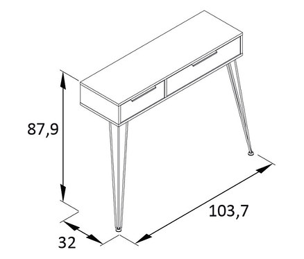 Illustration der Konsole »Hank« mit zwei Schubladen und vier Beinen.