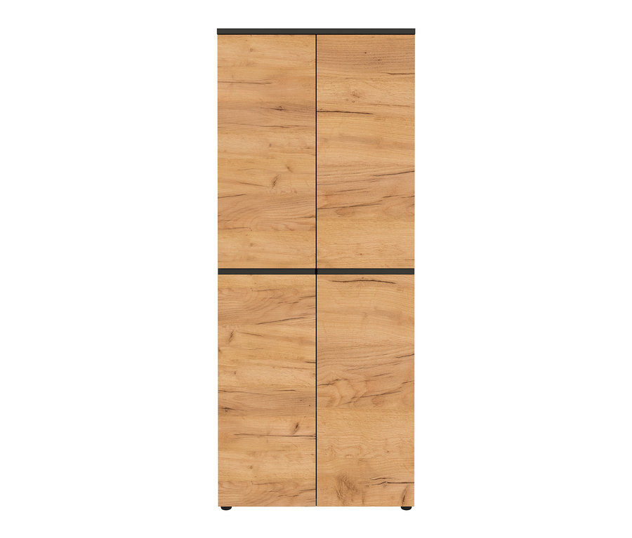 Nahaufnahme eines großen Aktenschranks "Lissabon" mit Holzstruktur und vier Türen.