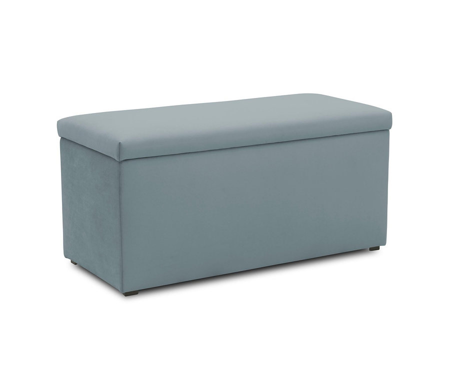 Heller blauer DOMO Hocker mit Stauraum.