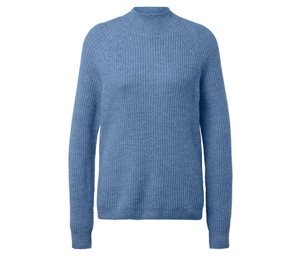 Grobstrickpullover mit Stehkragen, blau