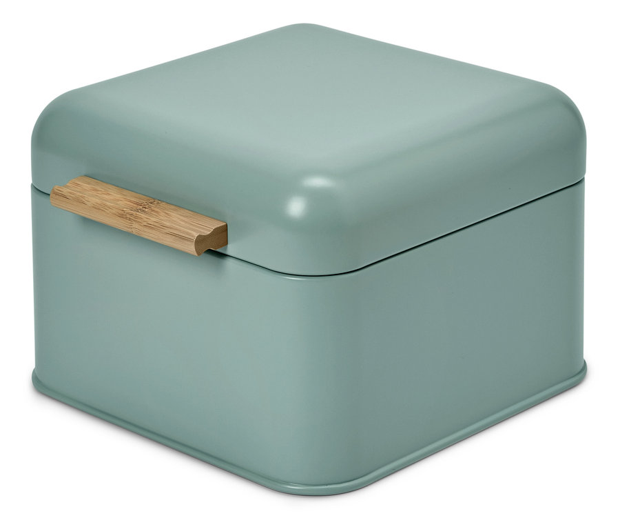 Grüne Dose mit Holzgriff.