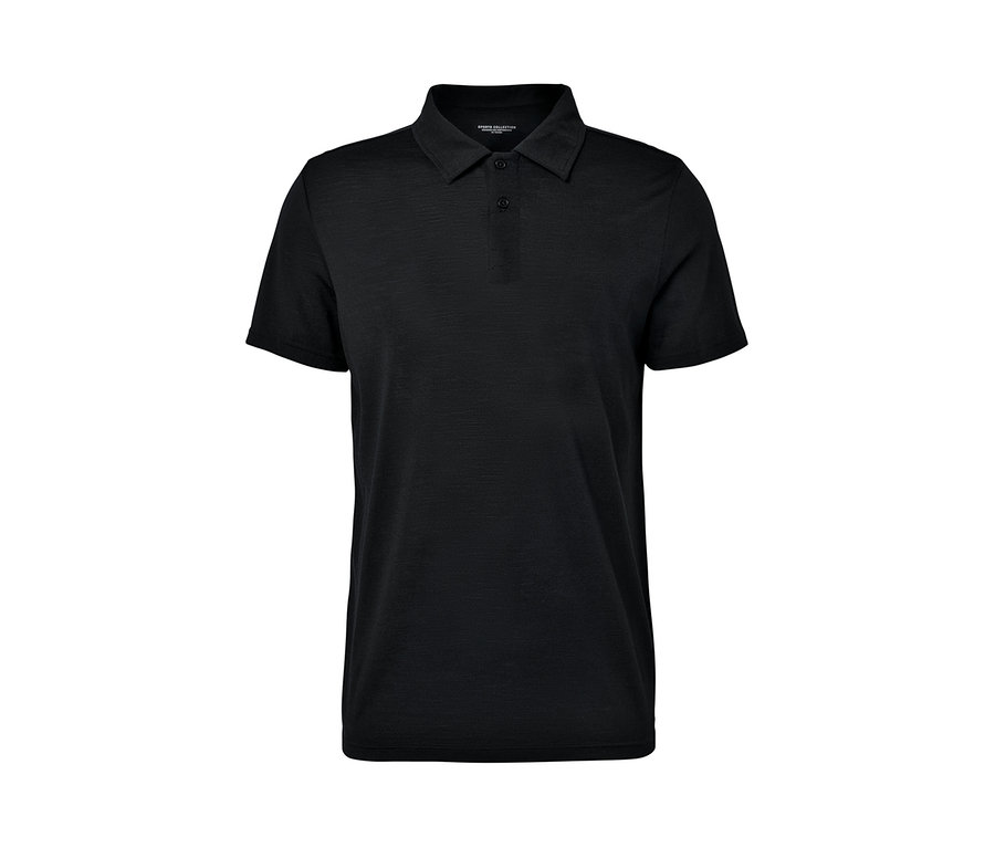 Schwarzes Poloshirt mit Merinowolle.