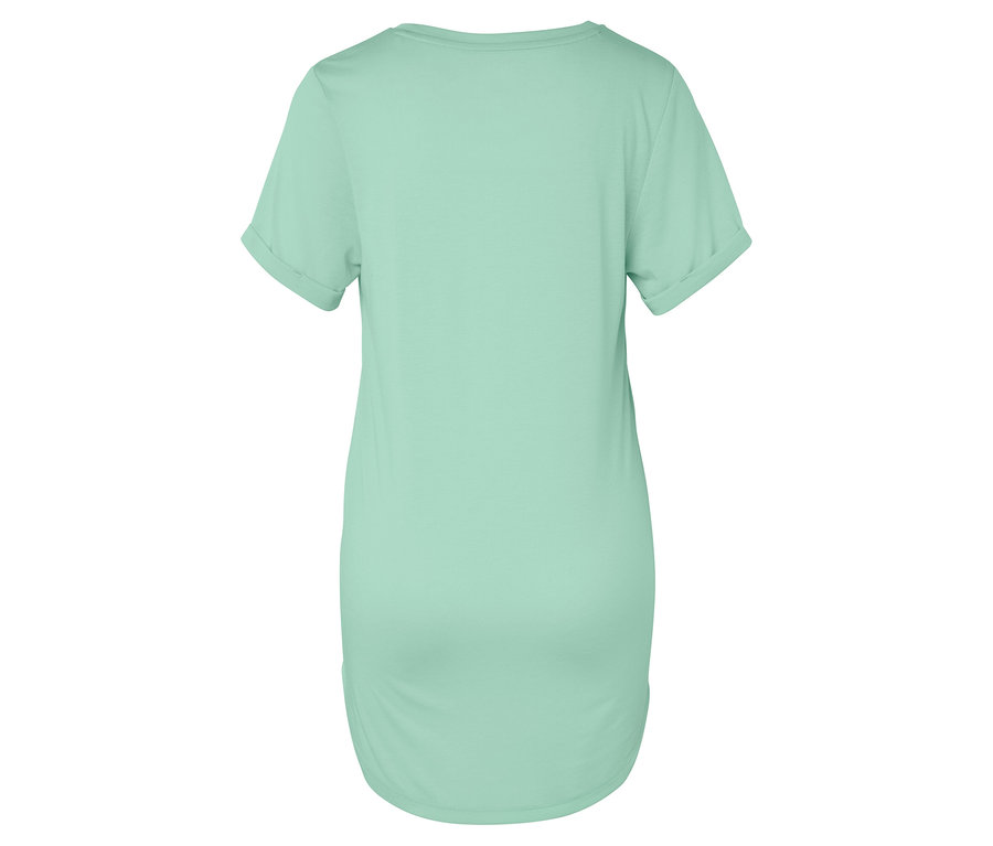 Rückansicht eines hellgrünen T-Shirts mit kurzen Ärmeln.