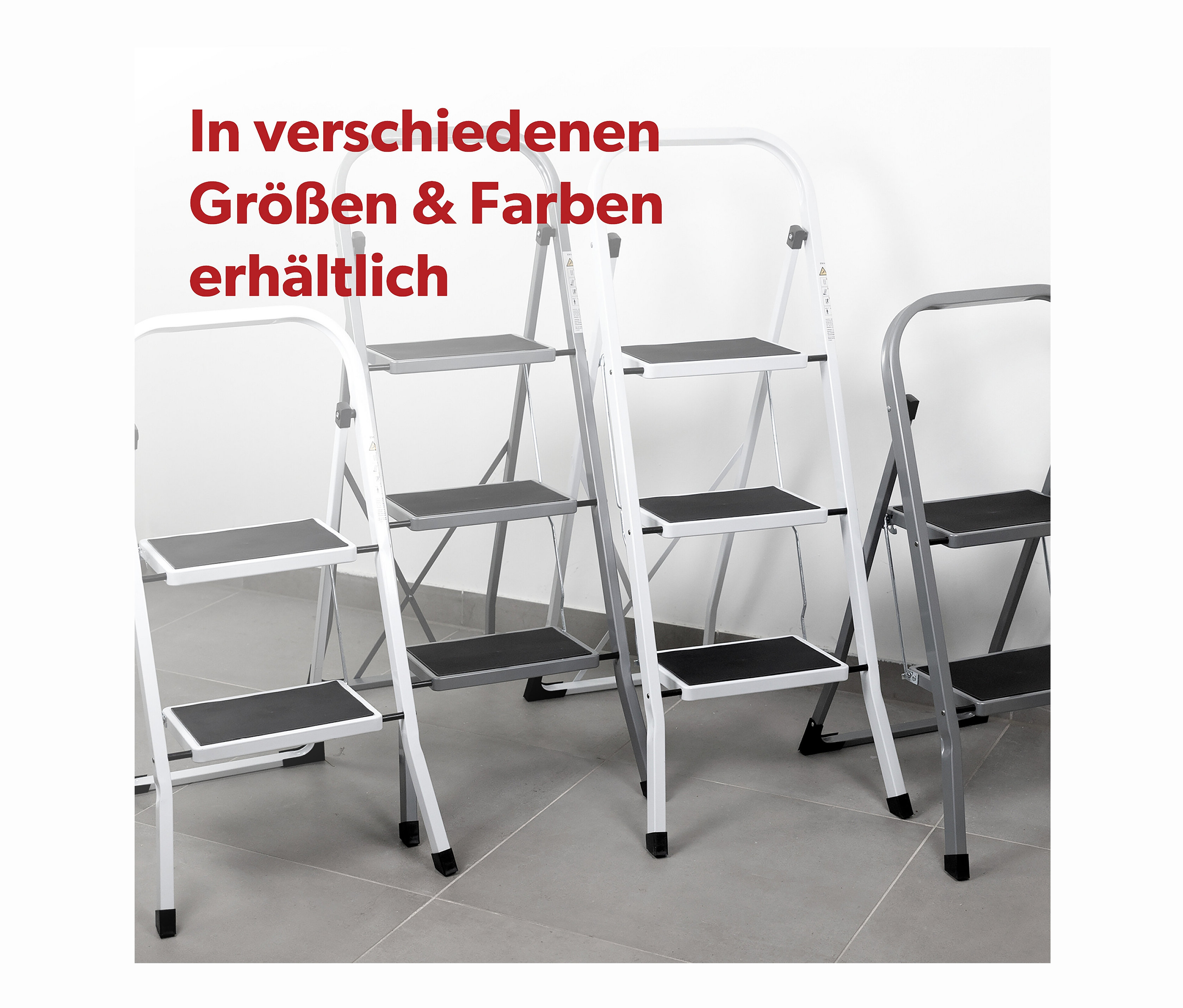 Klapptritte, 2-stufig und 3-stufig, anthrazitfarben.