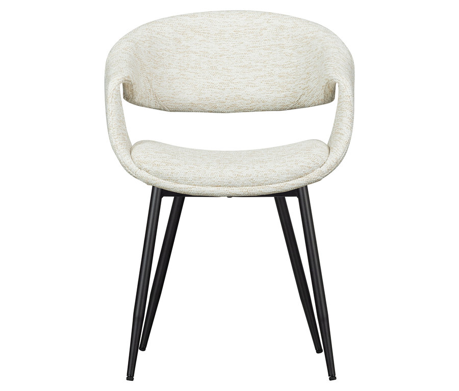 Einzelner WOOOD Esszimmerstuhl »Yossi« mit schwarzem Metallfuß und naturfarbener Sitzfläche.