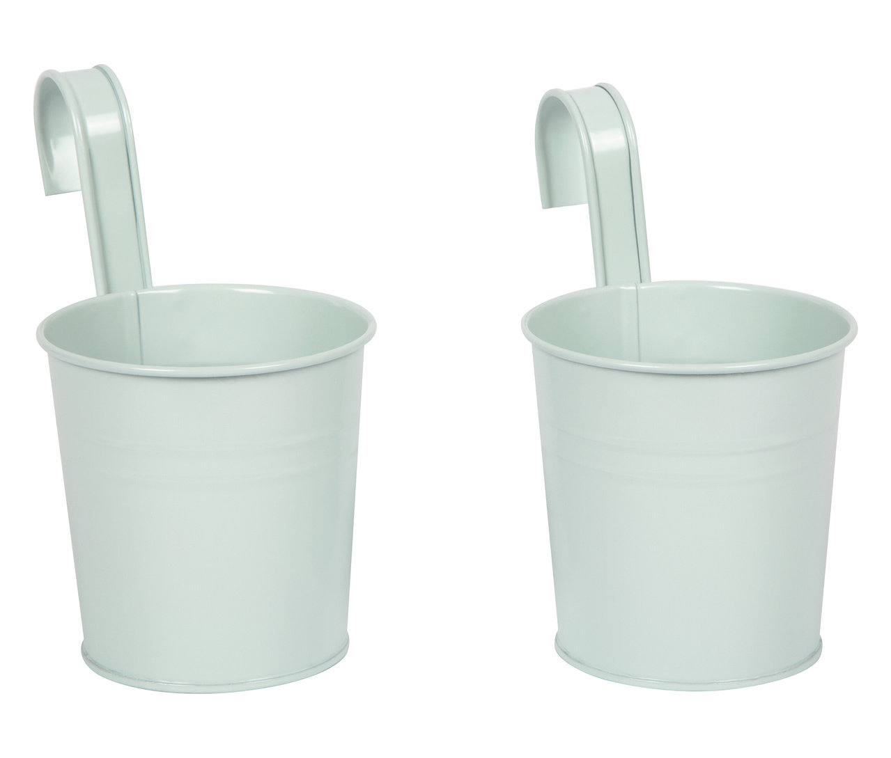 Zwei hellblaue Metalleimer mit Haken. Geeignet für die small foot Matschküche und Kaufladen.