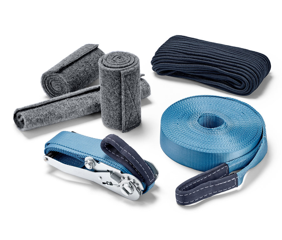 Slackline-Balancierseil-Set mit Seil, Gurtband und Baumschutz.