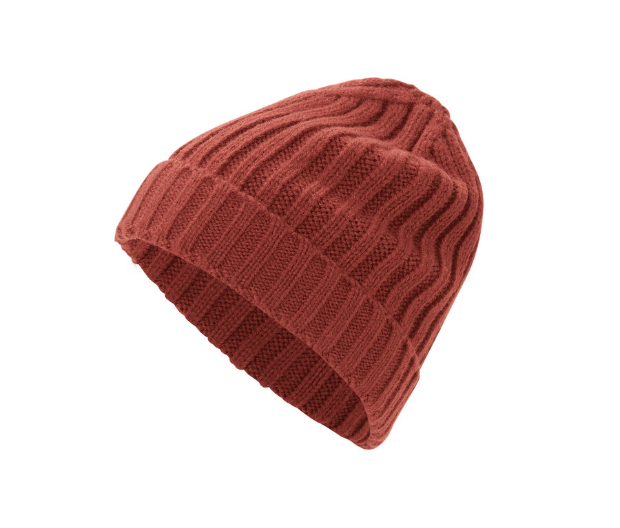 Detailaufnahme einer Strickmütze.