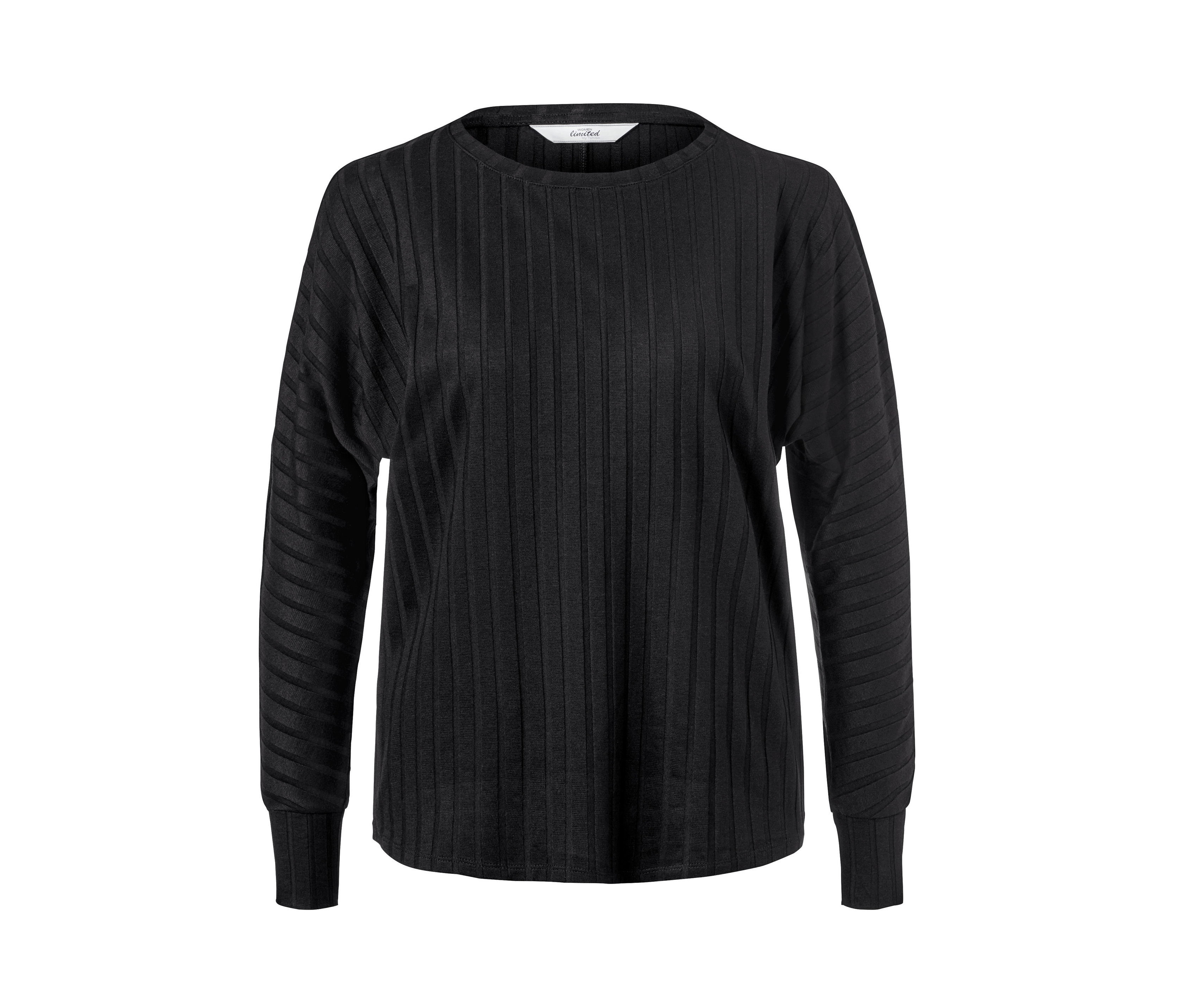 Schwarzes, geripptes Langarmshirt.