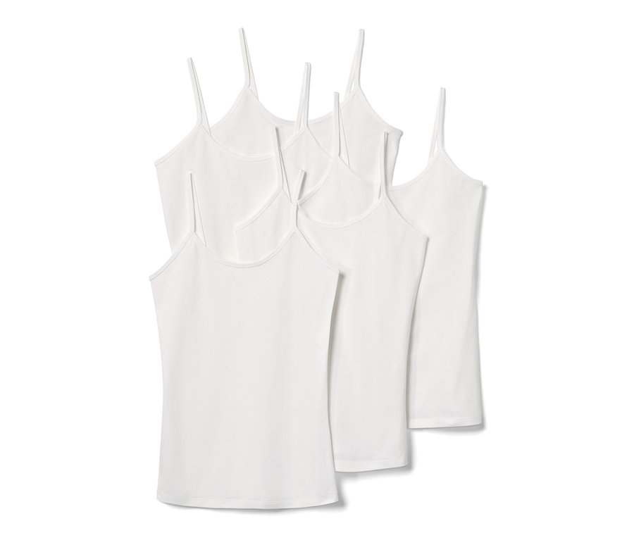 Fünf weiße Spaghetti-Hemdchen.