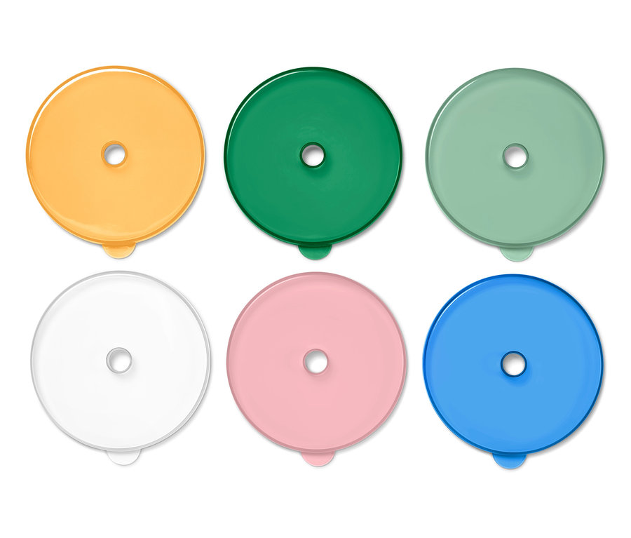 Kinderbecher-Set in Gelb, Grün, Hellgrün, Weiß, Rosa und Blau.