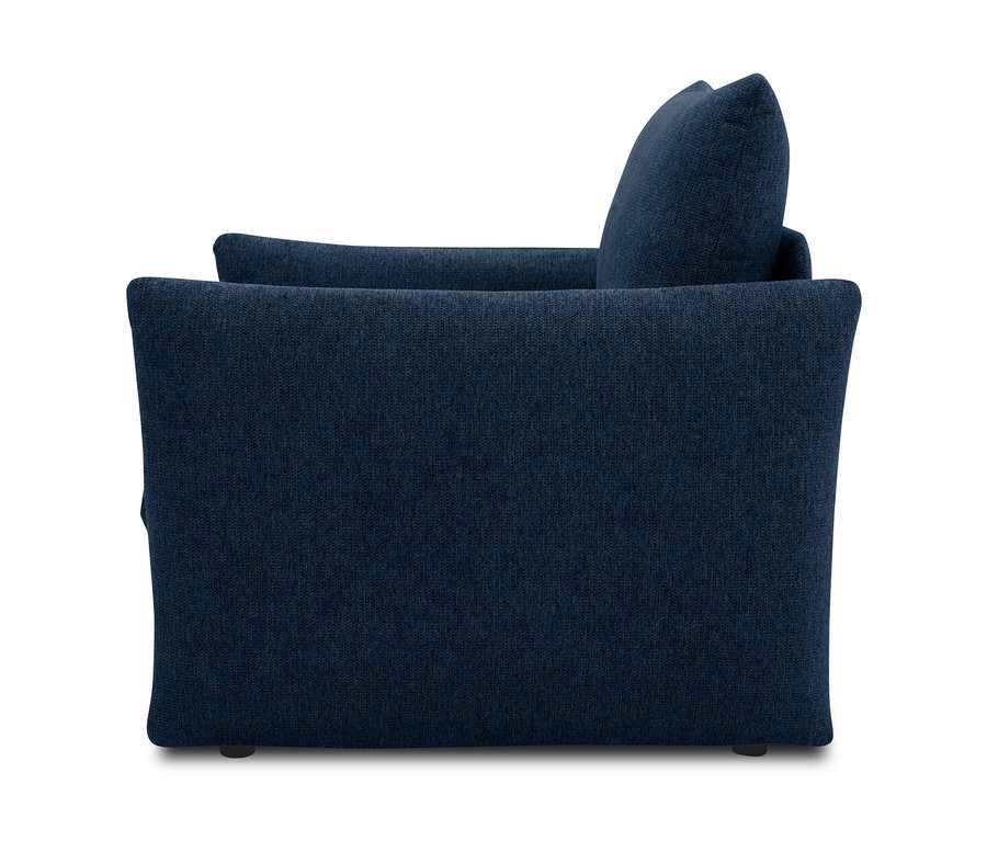 Detailansicht des blauen DOMO collection Schlafsofas 1-Sitzer »Helsinki«.
