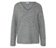 Grauer Grobstrickpullover mit V-Ausschnitt.