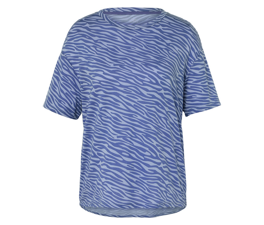 Blaues T-Shirt mit Zebra-Tiermuster.