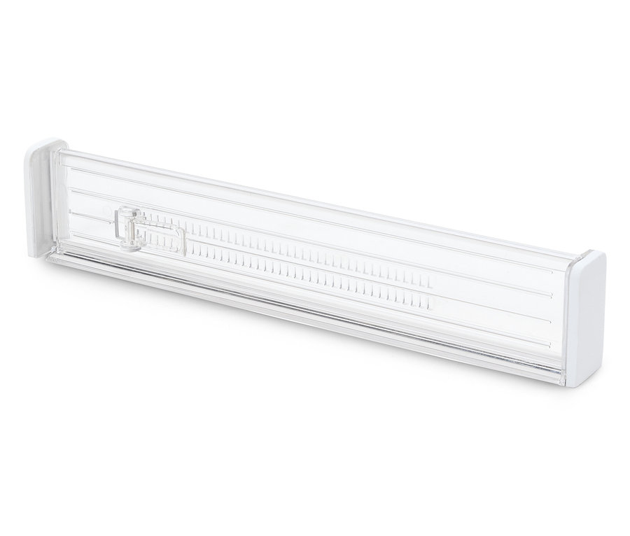 Durchsichtiger Gewürz-Organizer aus Kunststoff mit weißen Seitenwänden.