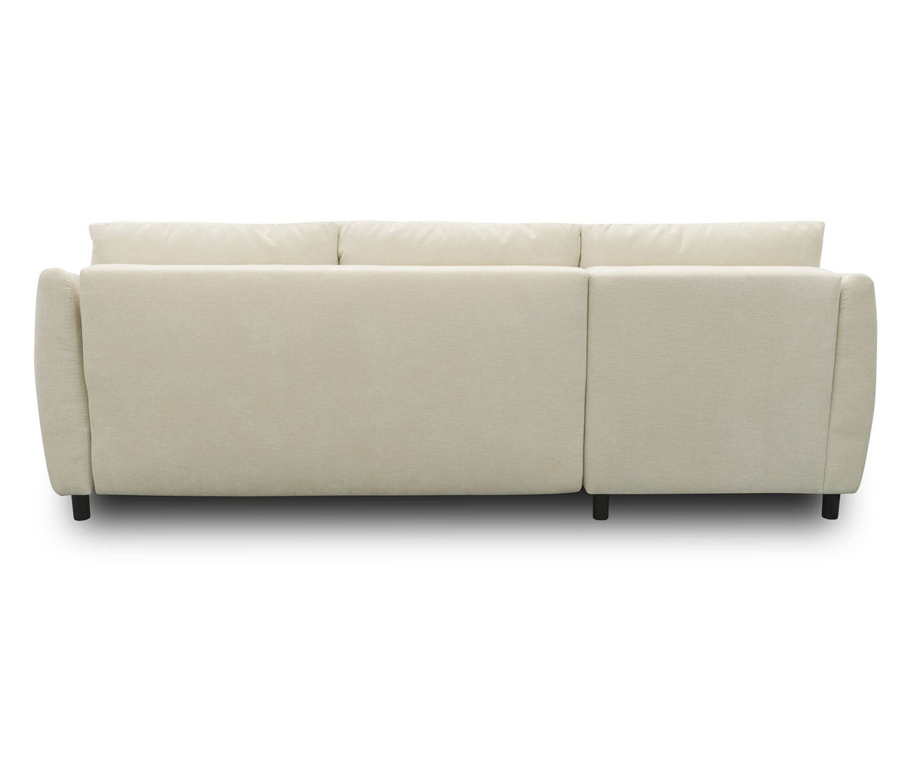 Rückansicht des cremefarbenen DOMO Ecksofas mit Longchair, linksbündig.