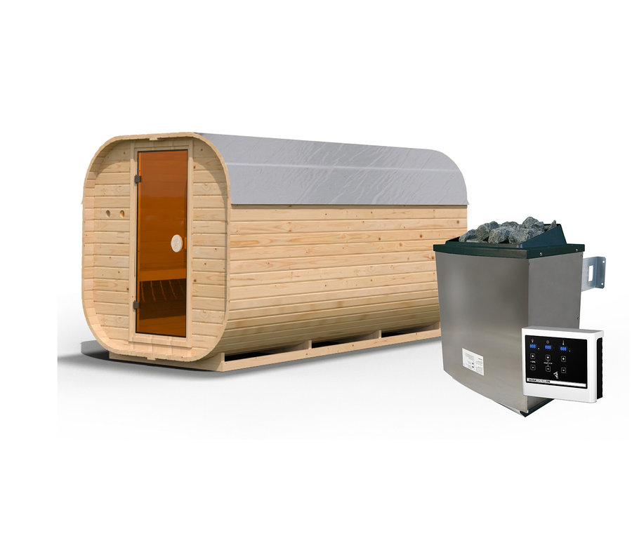 Karibu Fasssauna »Frieda 3« mit Ofen.