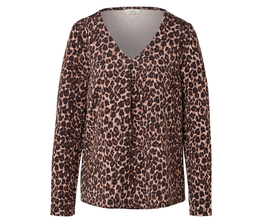Langärmlige Damenbluse mit Tiermuster.
