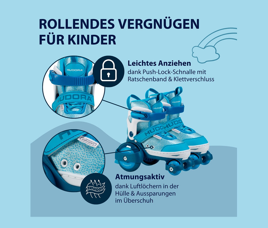 Cyanfarbene HUDORA Rollschuhe »My First Quad«, Gr. 26–29.