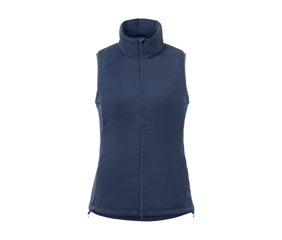 Eine blaue Hybrid-Weste »pack light« mit Reißverschluss in der Mitte.