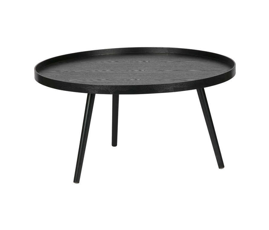 Schwarzer Woood Beistelltisch Mesa XL aus Holz mit runder Platte und drei Beinen.