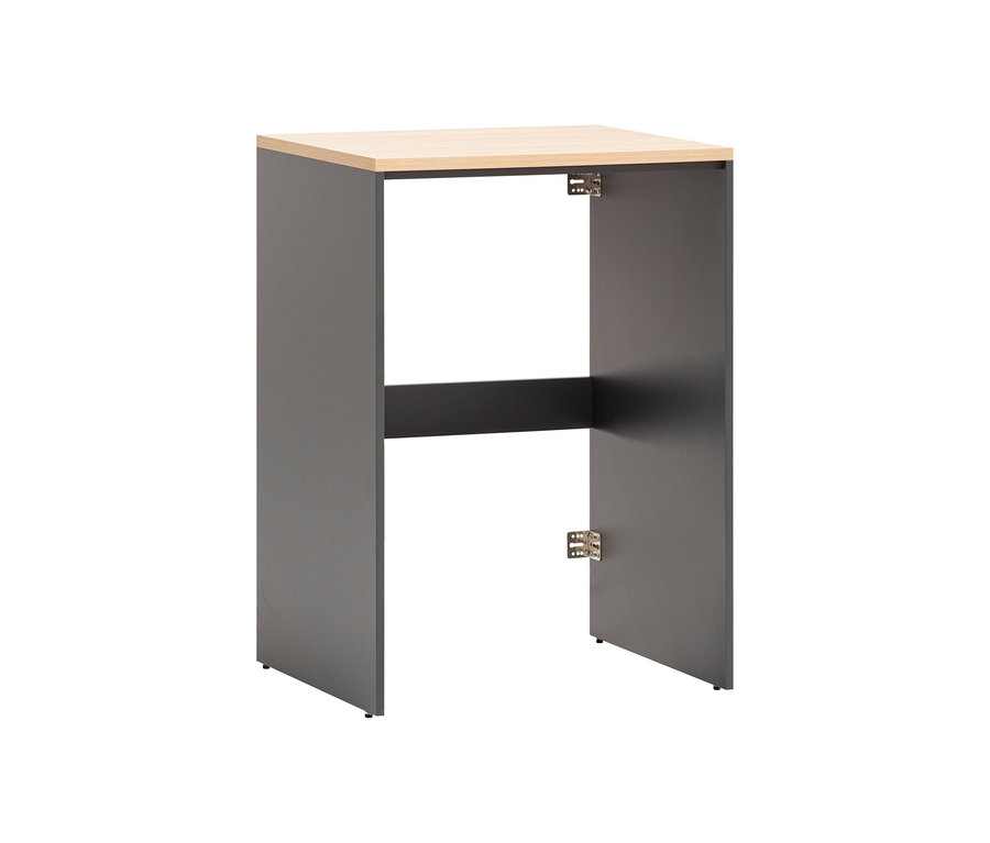 Anthrazitfarbener Waschmaschinenumbau »Solea U670« mit einer Holzplatte oben und offenen Türen.