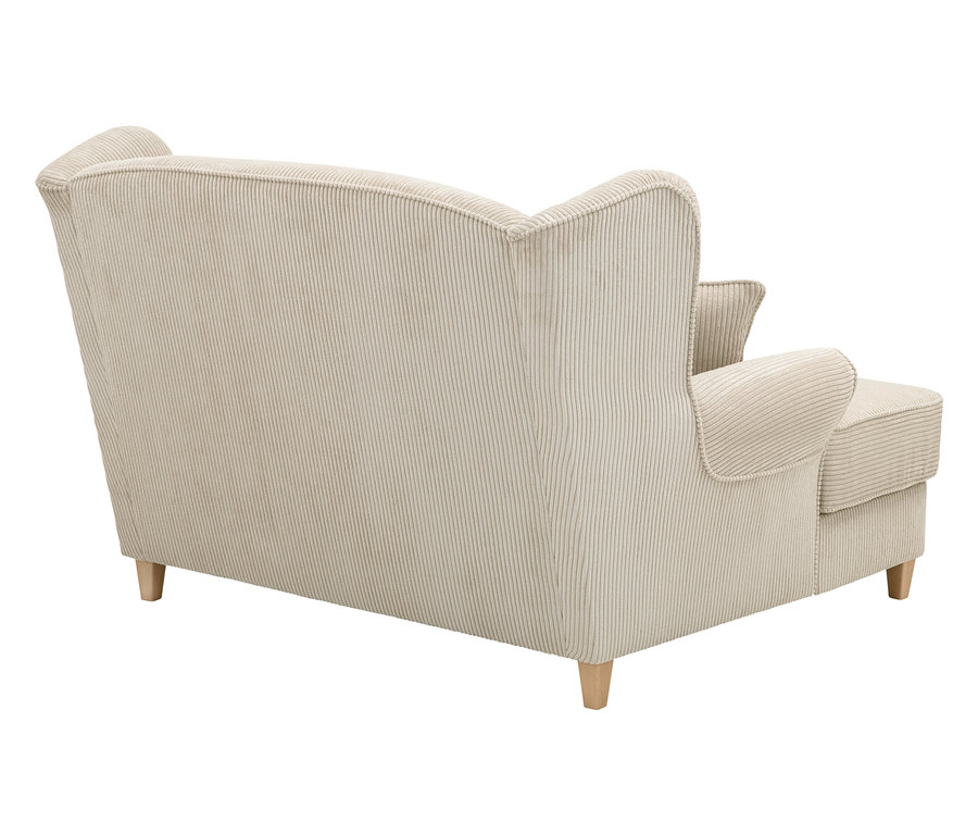 Rückansicht des beigen XXL-Ohrensessels „Harvard“ aus Cordstoff.