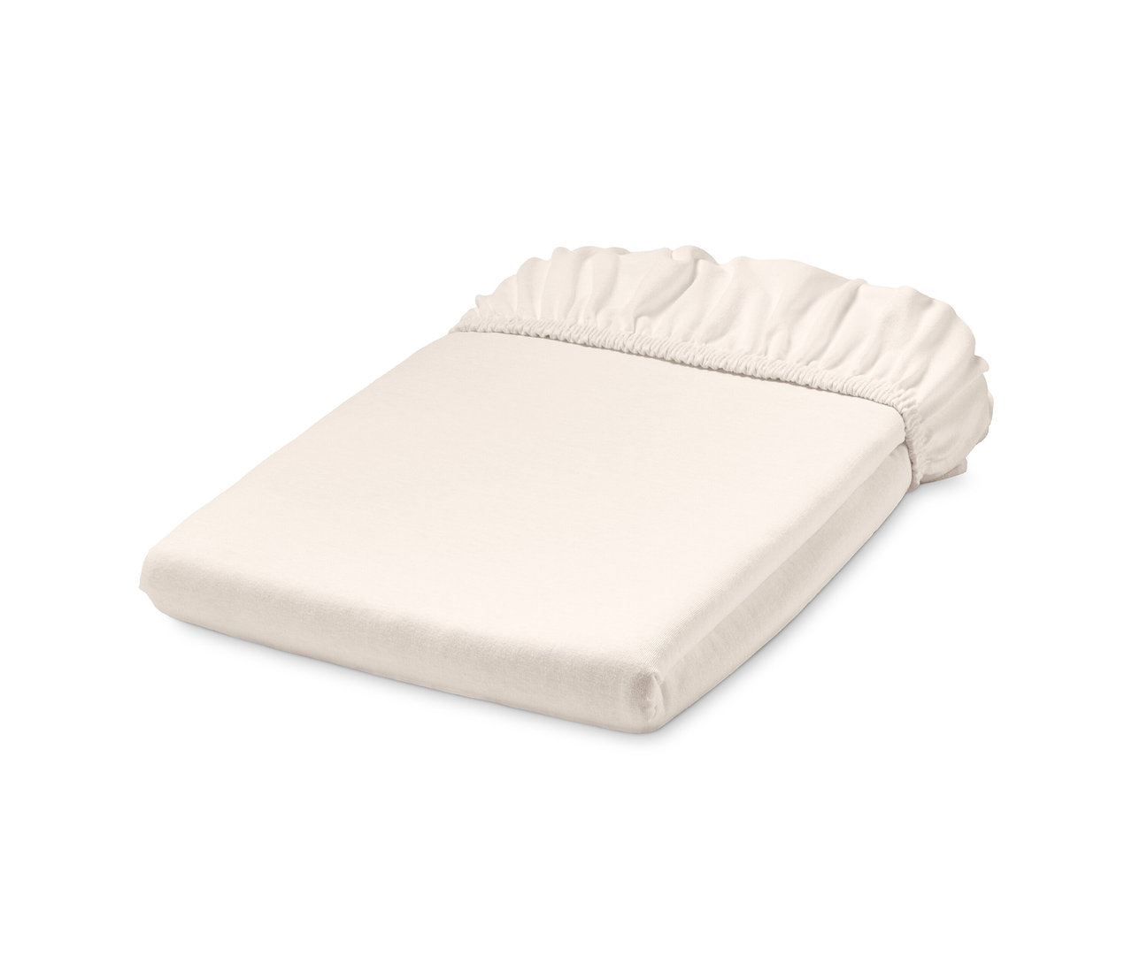 Gefaltetes Jersey-Spannbettlaken in Normalgröße, weiß.