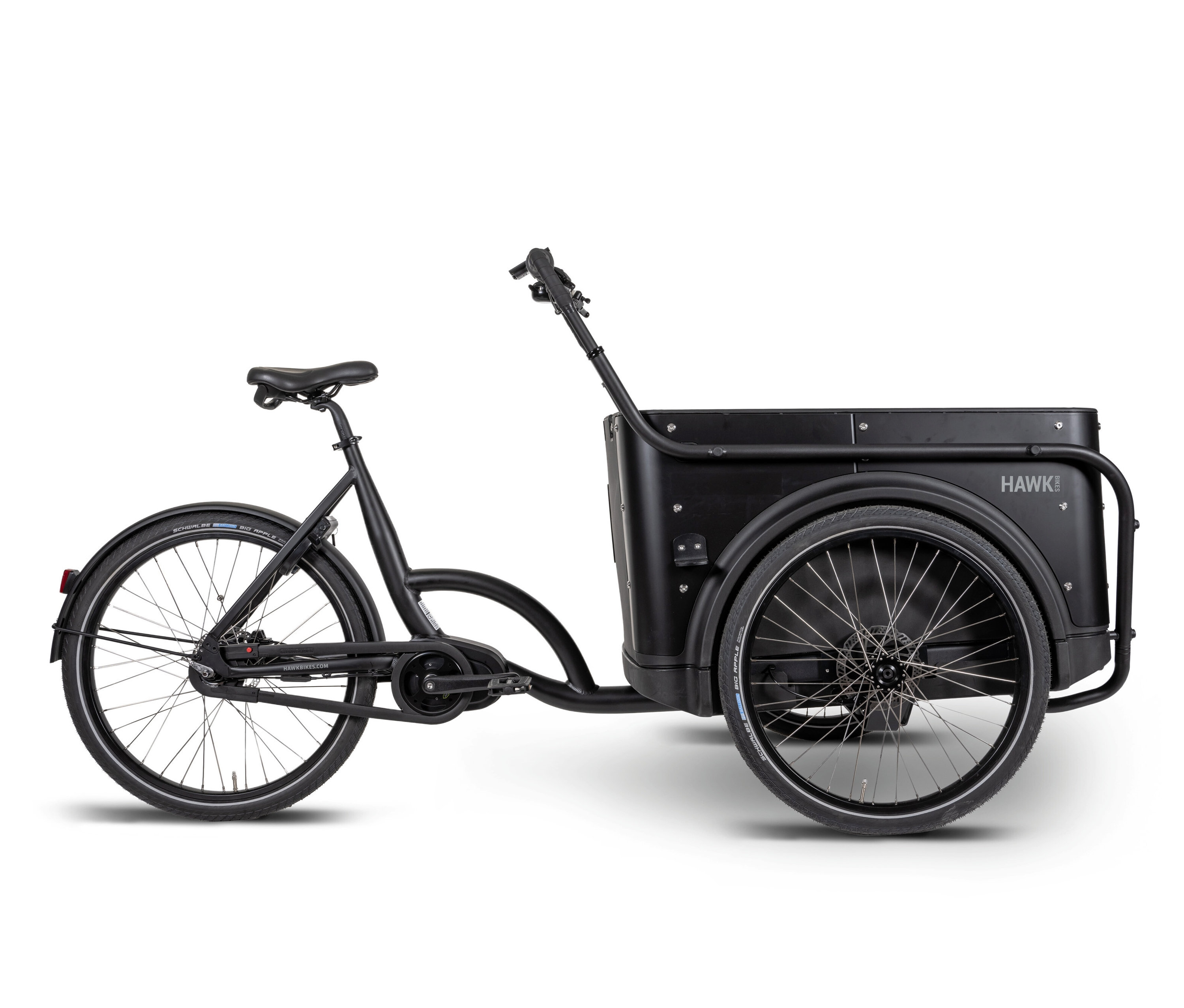 Schwarzes HAWK Bikes Lastenrad E-Cargo 3.2 Bafang.