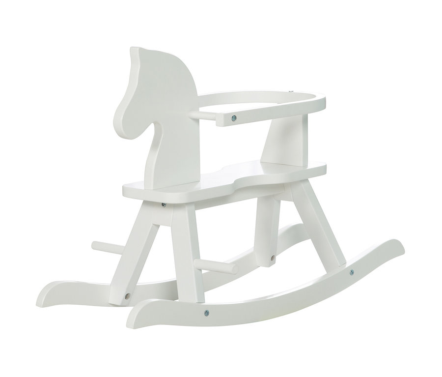 Weißes roba Schaukelpferd.