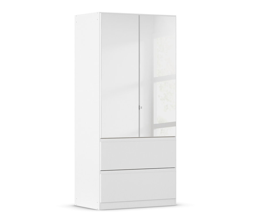 Weißer rauch Kleiderschrank »Joel« mit 2 Türen, 2 Schubladen und Spiegel.
