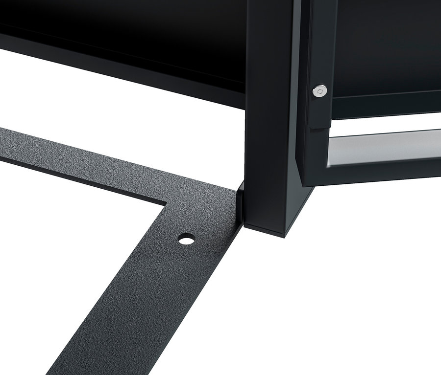 Detail einer Ecke der schwarzen Mülltonnenbox, 3er/4er.