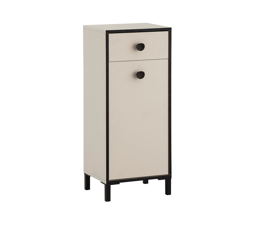 Ein cremebeige Highboard »Edda« mit einer Tür und einer Schublade.
