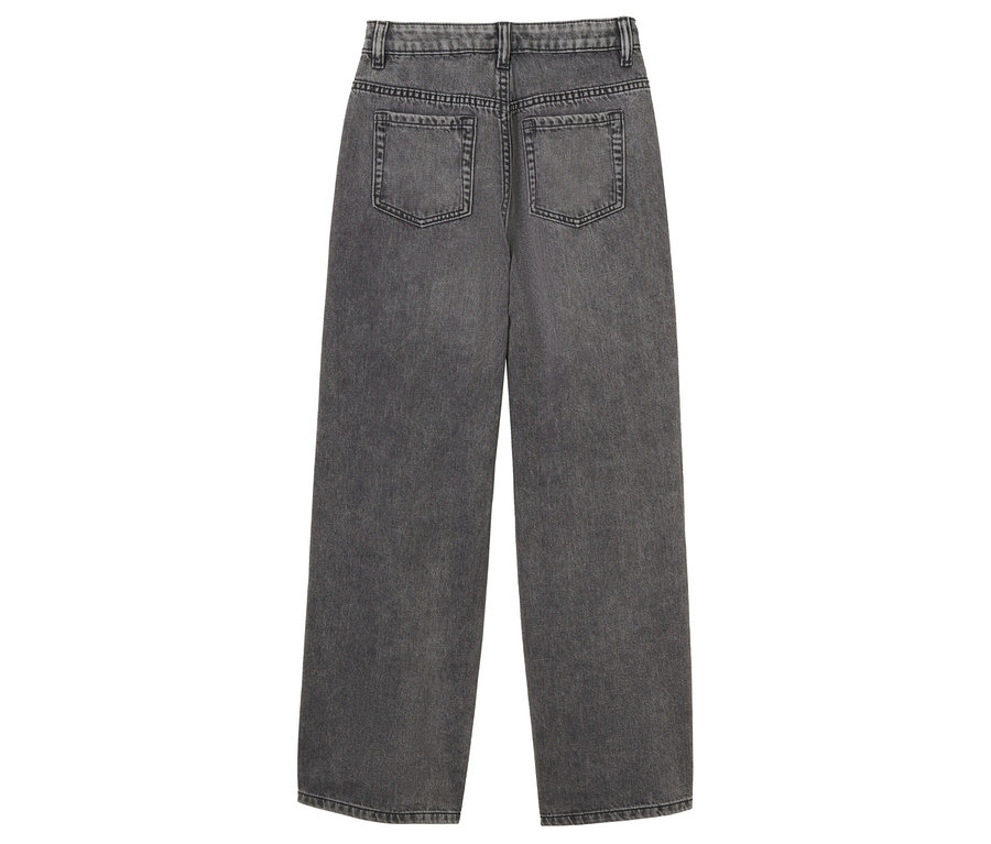 Graue High-Waist Wide-Leg Jeans von hinten.