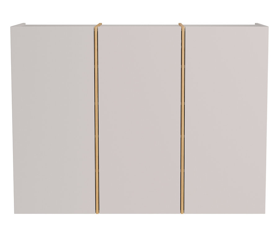 Weißes Wandpaneel mit drei Abschnitten und goldenen Akzenten.