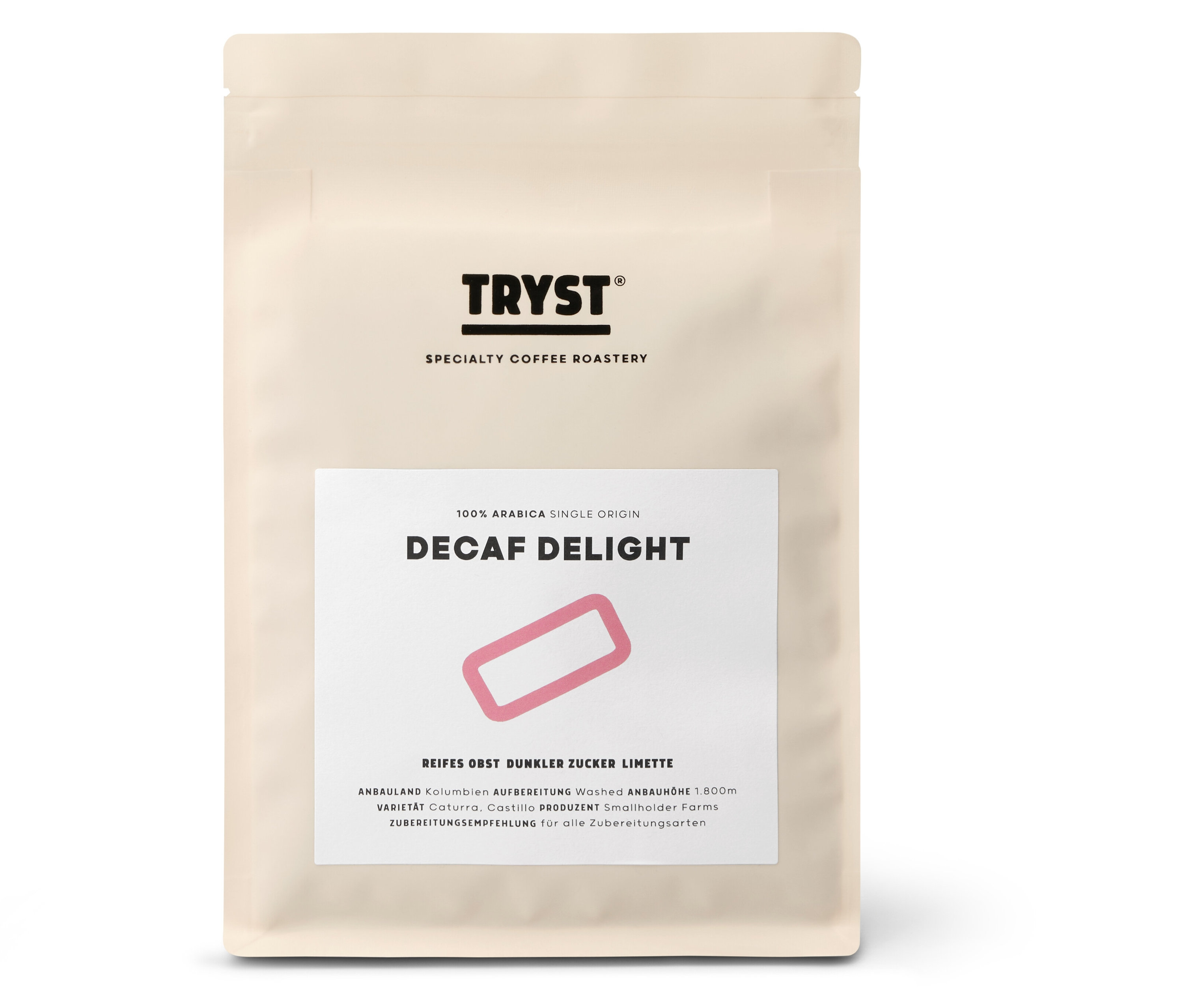 Packung TRYST Decaf Delight Omni-Roast - 250 g ganze Bohne.