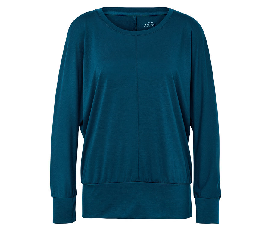 Blaues Yogashirt mit langen Ärmeln.