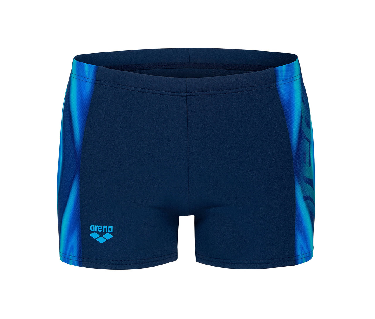 Marineblaue arena Performance Badehose Two Sides mit blauen Streifen an den Seiten.