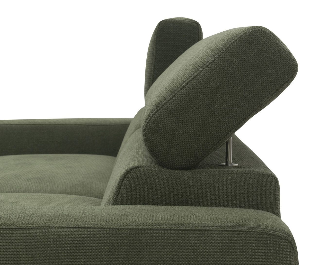 Detailansicht des grünen DOMO collection Sofas, rechts.