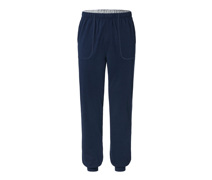 Eine marineblaue Pyjamahose mit Taschen.