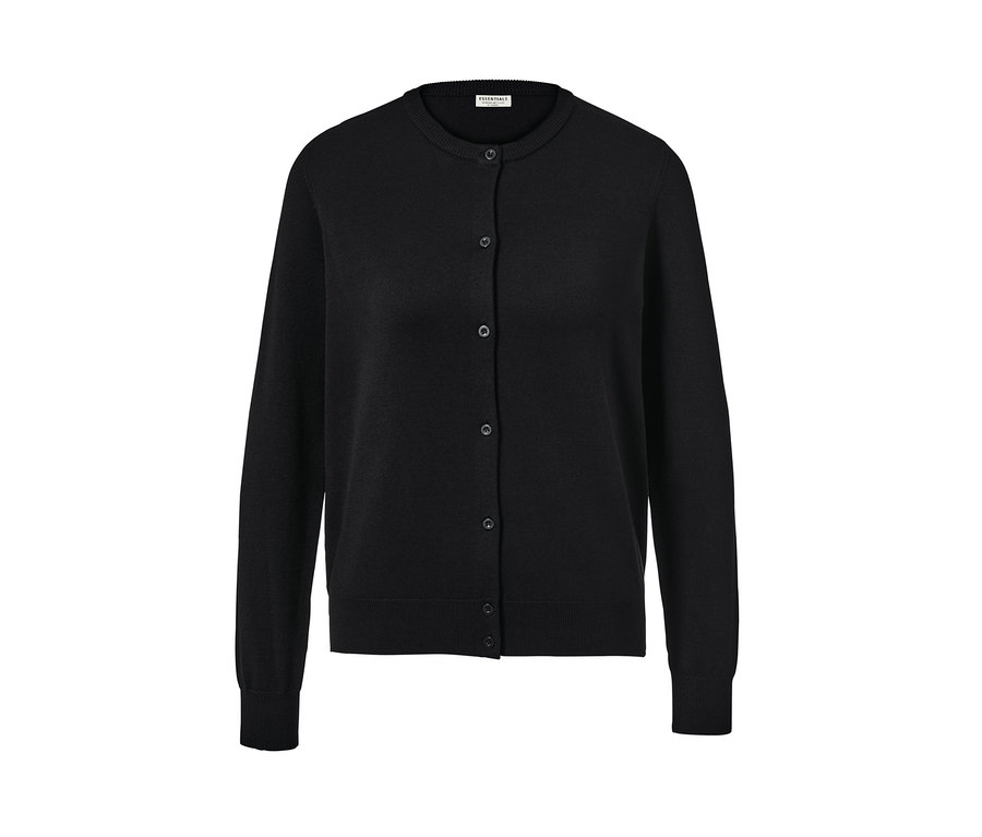 Schwarzer Feinstrick-Cardigan mit Knöpfen.