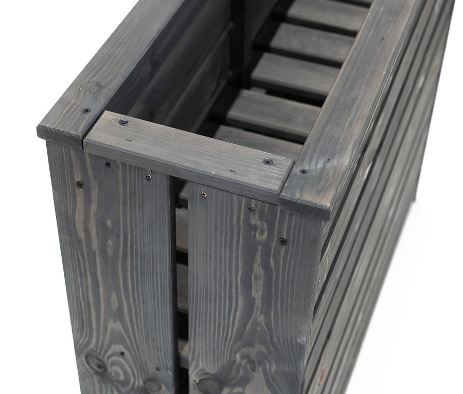 Detailansicht eines dunkelgrauen Hochbeets, ca. 100 x 88 x 30 cm.