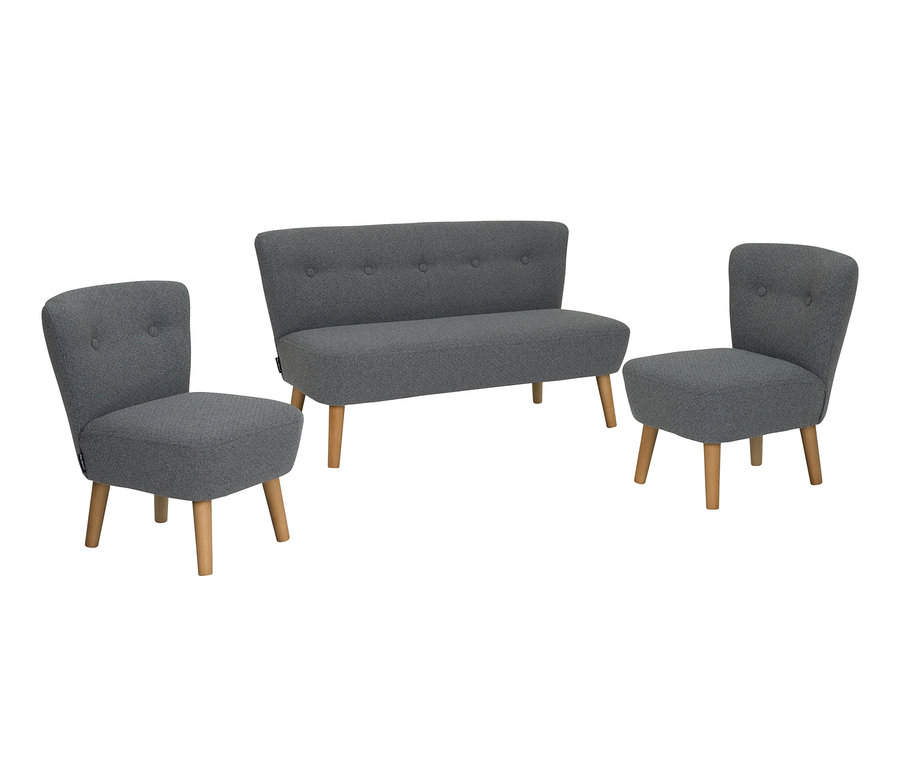 Kindersofa, Sessel und Möbelset »Dolly« in Anthrazit auf weißem Hintergrund.