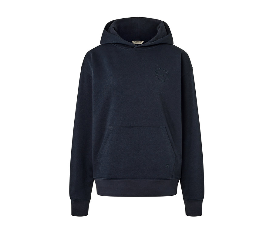 Navy Hoodie mit Kängurutasche.