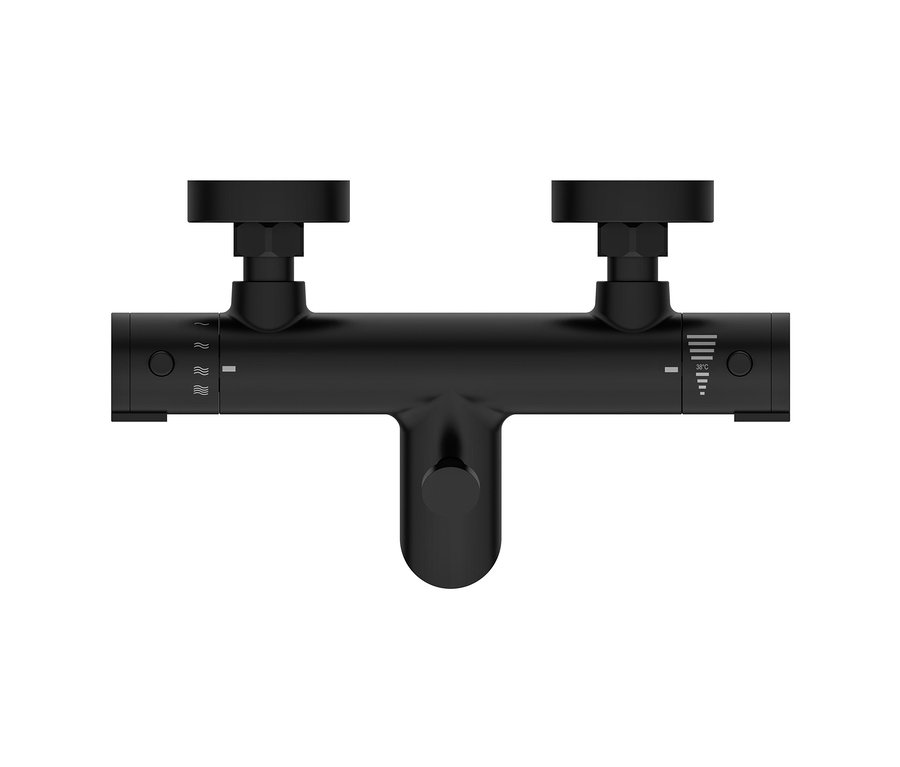 Schwarze Thermostat-Wannenfüllarmatur »London«.