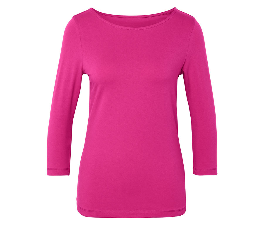 Detailansicht eines pinkfarbenen Damen-Langarmshirts.