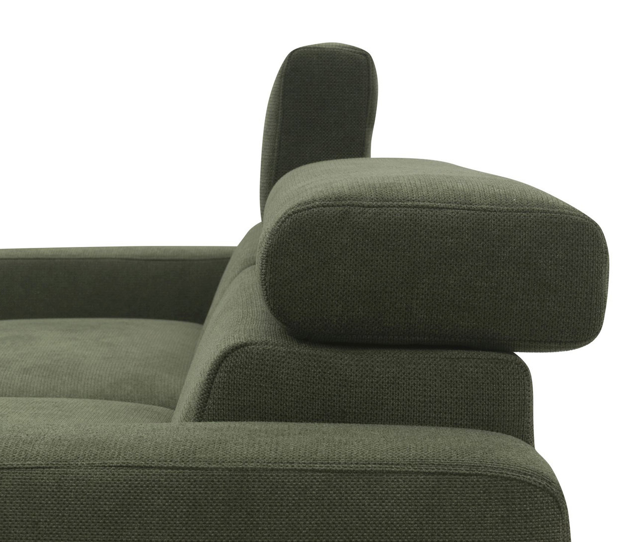 Detailansicht des grünen DOMO collection Sofas (rechts).
