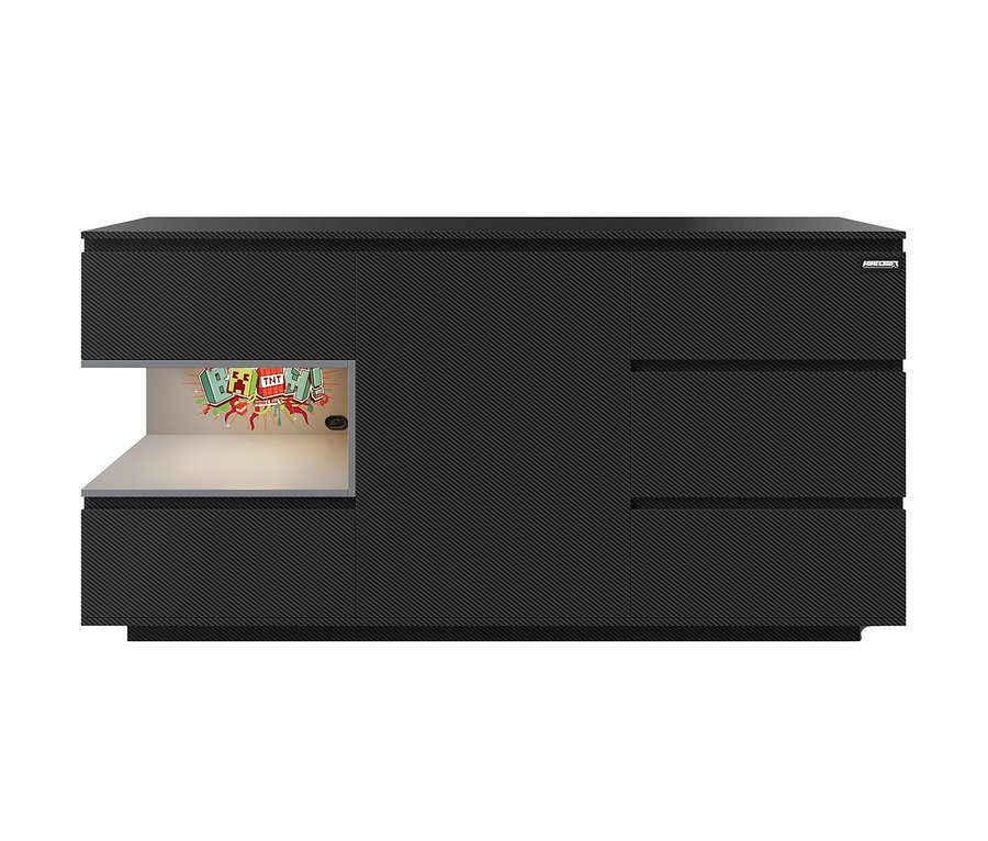 Schwarzes roba Minecraft Sideboard mit Minecraft Motiv Fach.